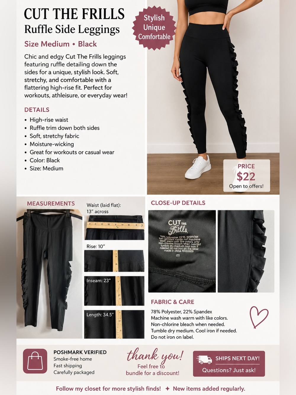 Cut The Frills Ruffle Side Leggings - Black